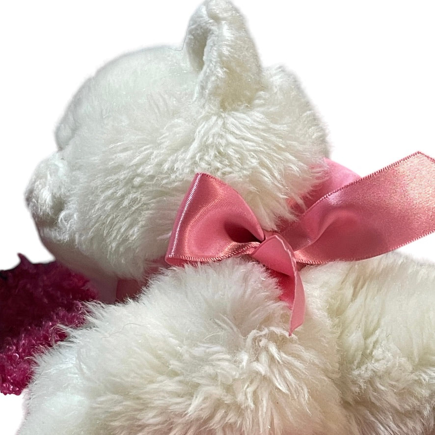 Yomiko Classics White Persian Cat with Raspberry Multi-Textured Minkie Ribbon Tug Lovey