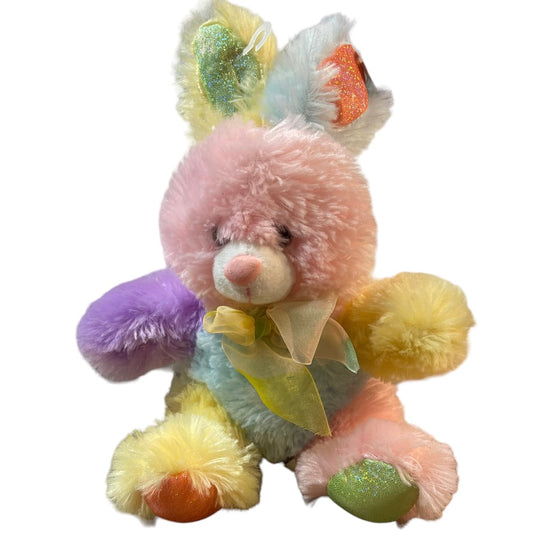 Multicoloured Pastel Plush Fluffy Easter Bunny 10" Sparkle Ears & Paws EUC