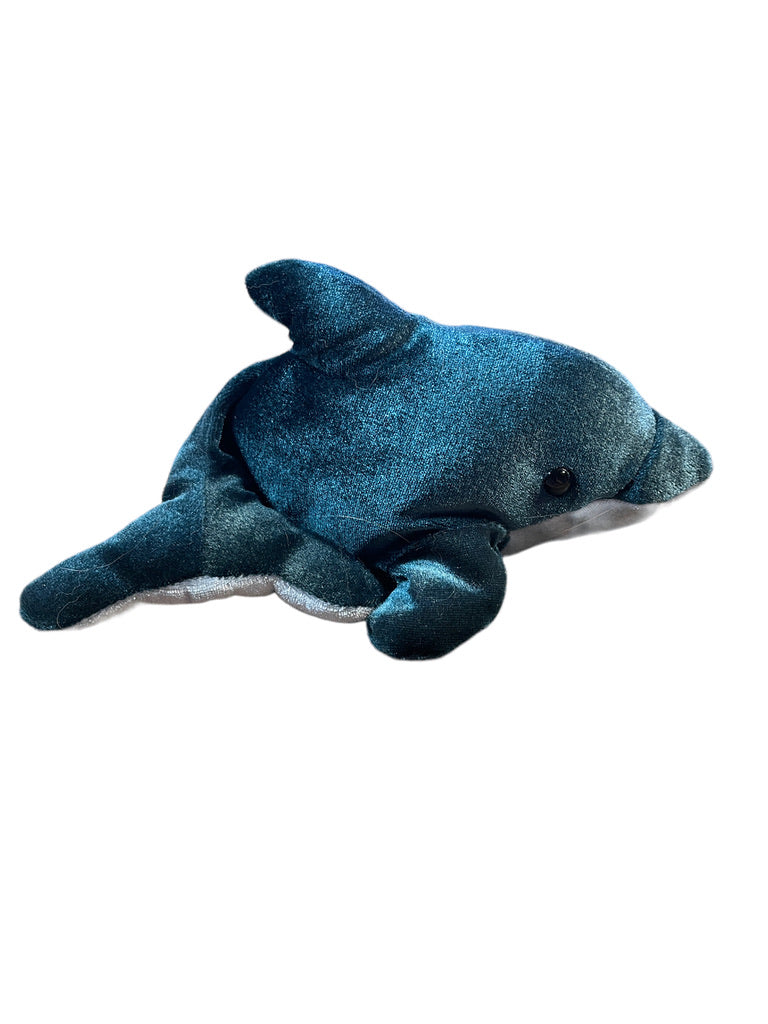 SeaWorld Shimmery Teal 9" Dolphin Plush Stuffed Animal Toy in Good Preowned Condition