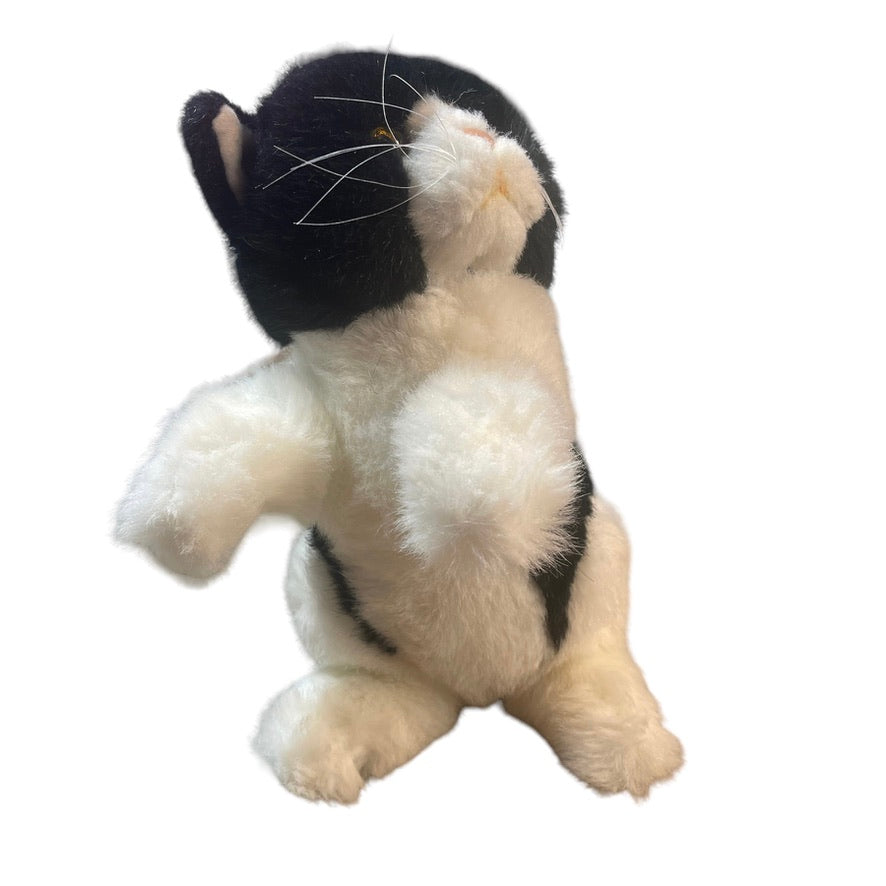 Classic Tuxedo Cat Black & White 9" Stuffed Animal Plush Kitten, Long Whiskers, Pink Nose!