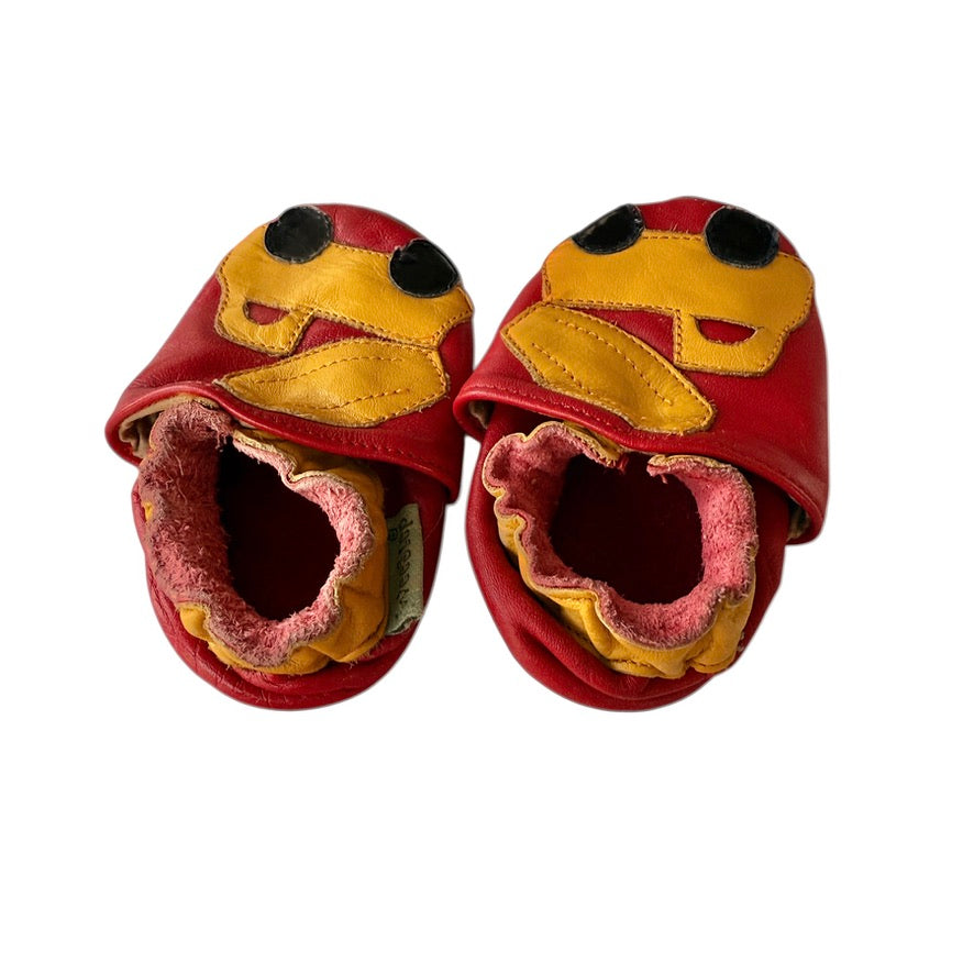 WeeStep Baby Shoes, Red/Yellow Truck Design, Leather Uppers, Suede Soles Size 6m