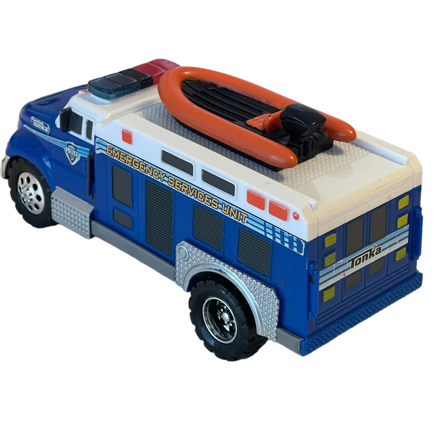 Tonka Emergency Services Unit 6.5" Dinghy on Roof & Lots of Bells & Whistles! GUC