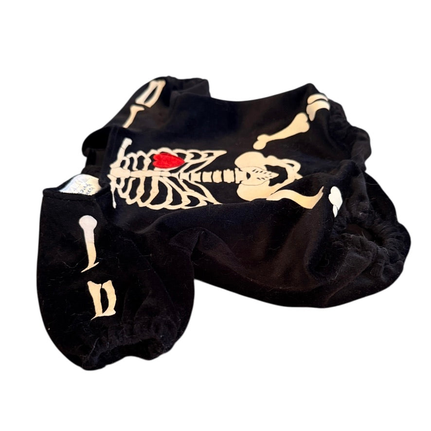Build-A-Bear Workshop Black Velvet X-Ray Skeleton Halloween Romper with Sparkly Red Heart