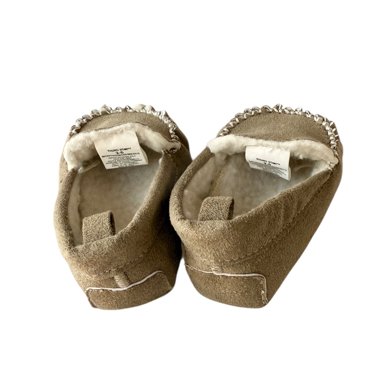 Rising Star Beige Moccasin Infant Slippers 3-6 Months in Excellent Preowned Condition