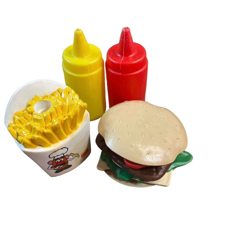 Vintage Fast Food Toys Including Burger King Fries, Condiments and 8 Piece Burger!