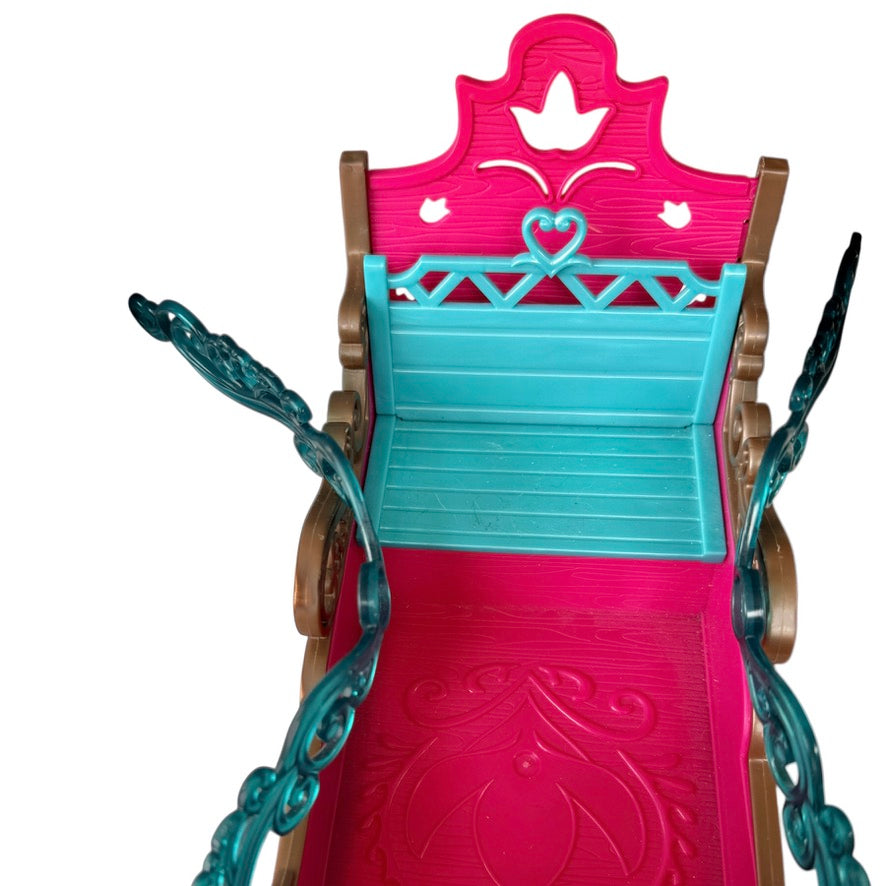 Royal Sled from Disneys Frozen, by Mattel, Fuchsia and Turquoise. Preowned with Reins, GUC