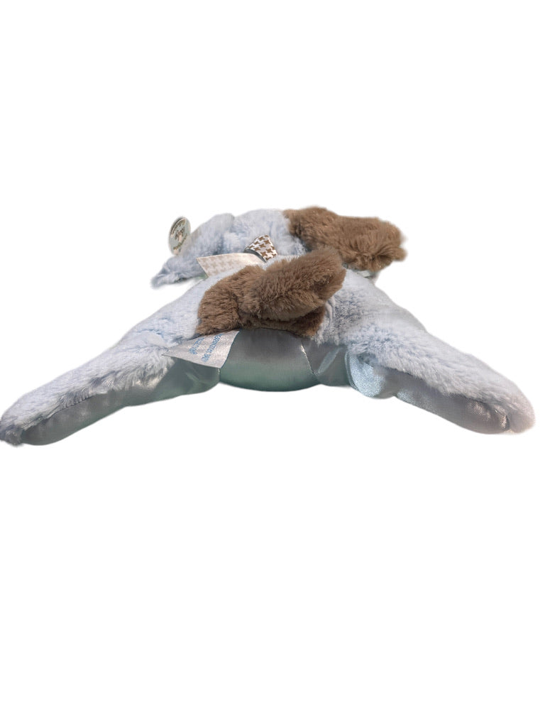 Bearington Baby Rattle Soft Blue & Brown CuddlyPuppy, Satin Tummy and Eyepatch Preowned with Tsgs
