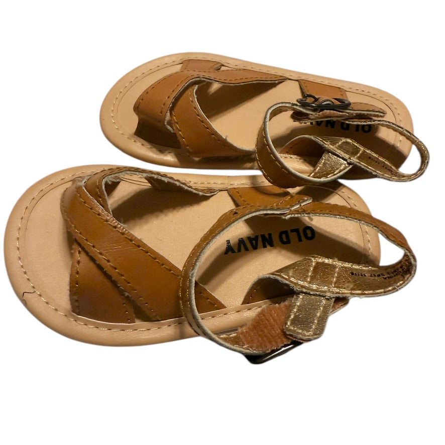 Old Navy Tan Strapped Buckled Sandals Size 6-12 mo. in Very Good Preowned Condition