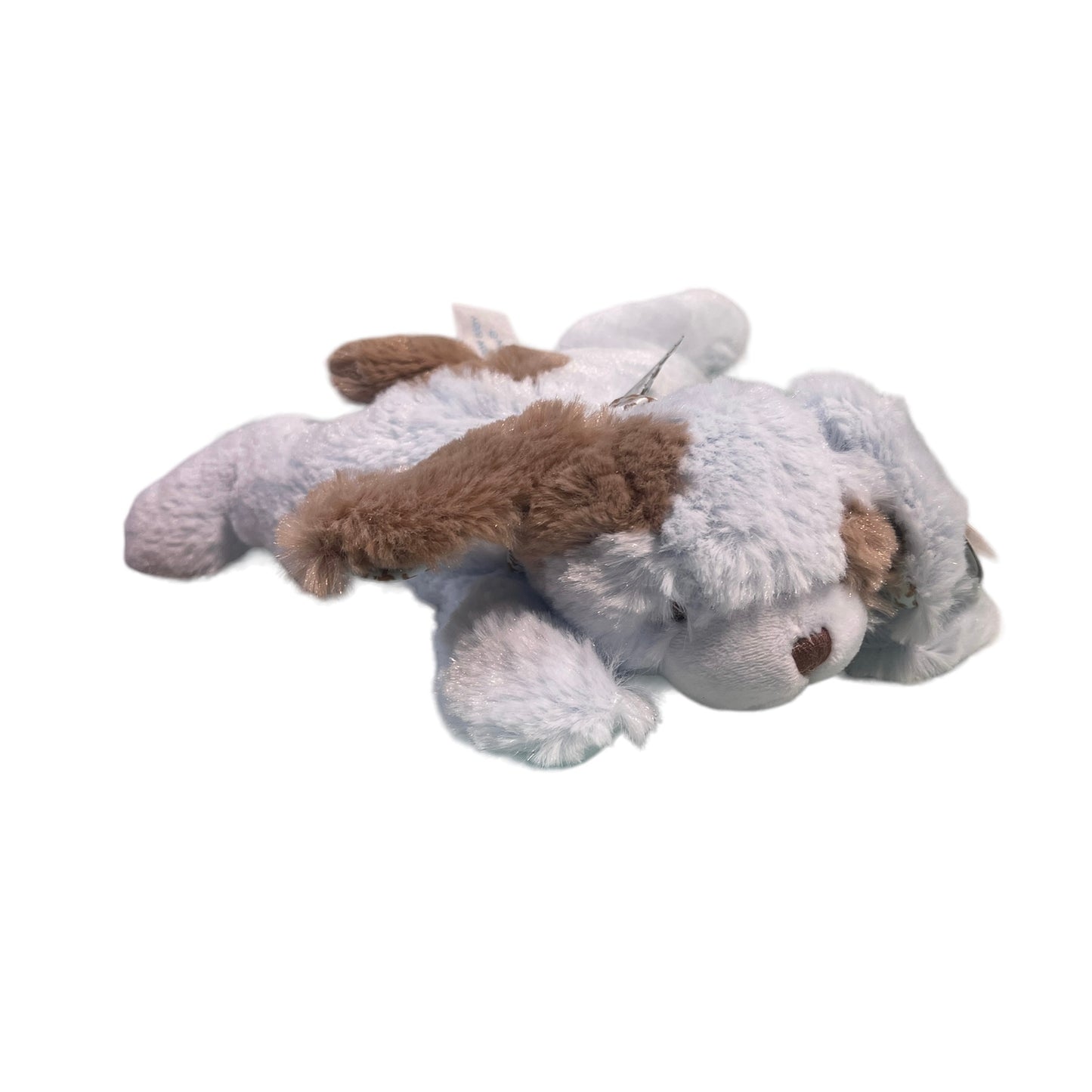 Bearington Baby Rattle Soft Blue & Brown CuddlyPuppy, Satin Tummy and Eyepatch Preowned with Tsgs