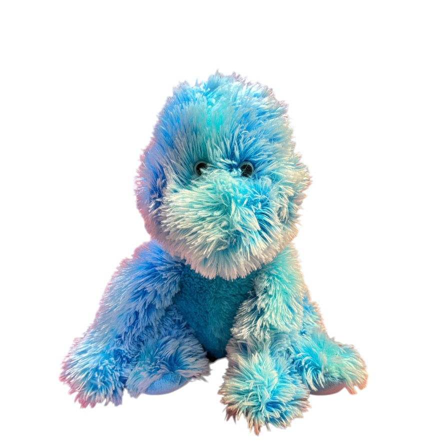 Aurora Turquoise Frosted Variegated Shaggy Stegosaurus Plush, 10" Seated, Bead Eyes in EUC