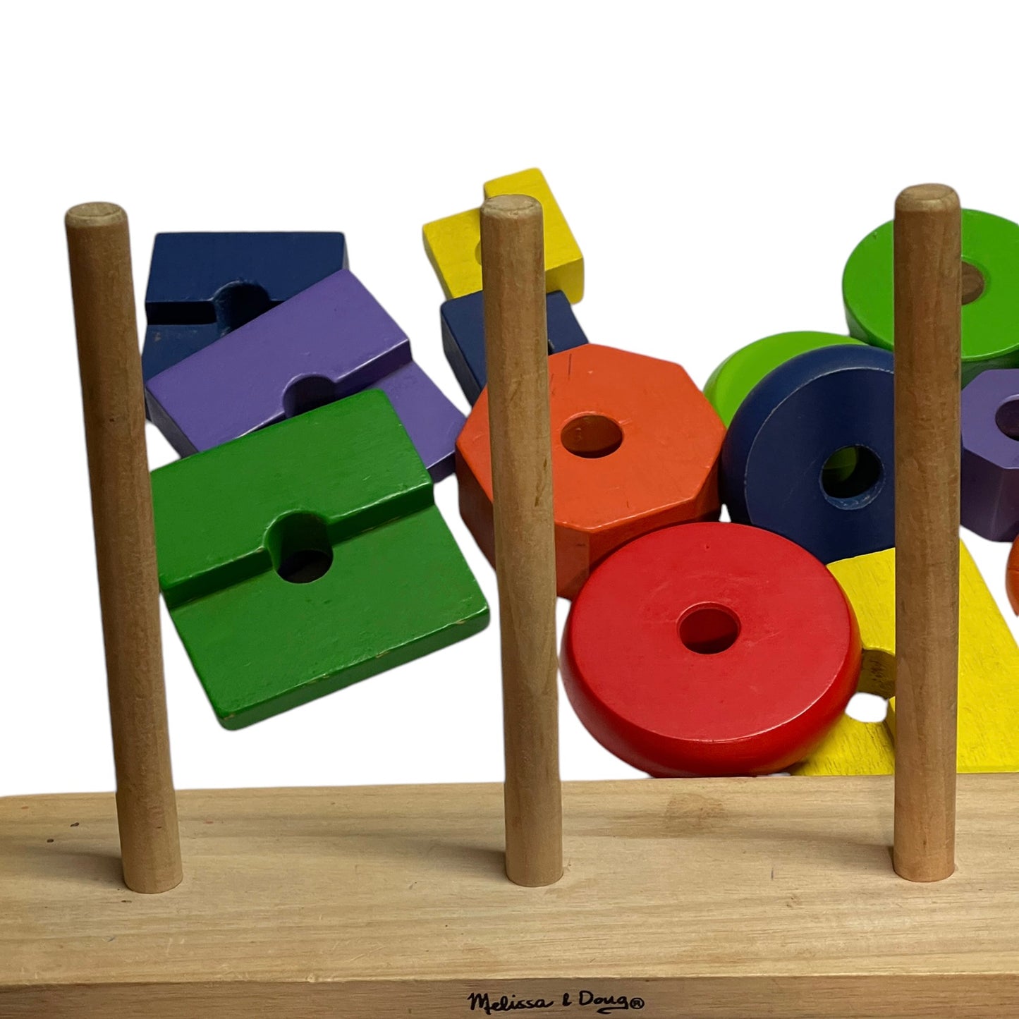 Melissa & Doug Geometric Wooden Stacker, Shape Sorting Toy, Colour/Shape/Size Identification