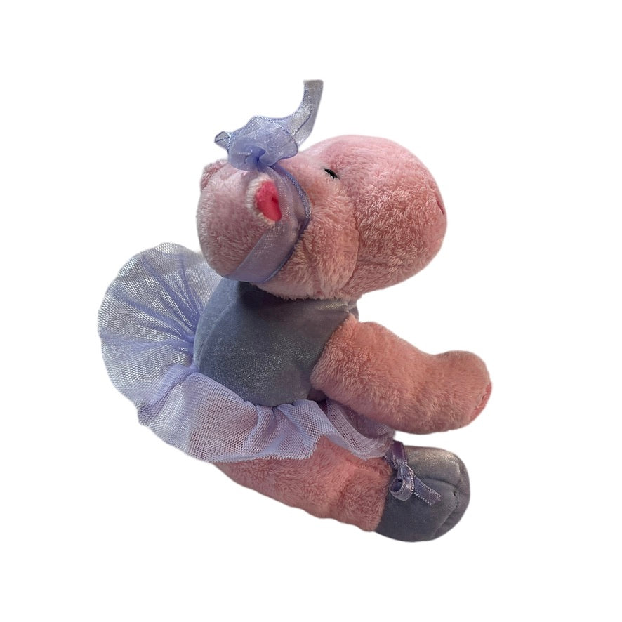 Russ 'Dancing Darly' Pink & Lavender 6" Stuffed Hippo in a Tulle Tutu, Hairbow & Satin Shoes