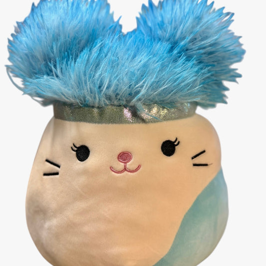 Cora the Cat, a Squish-Doos Squishmallow Plush Toy, Cream/Turquoise & Wild Blue Hair in EUC
