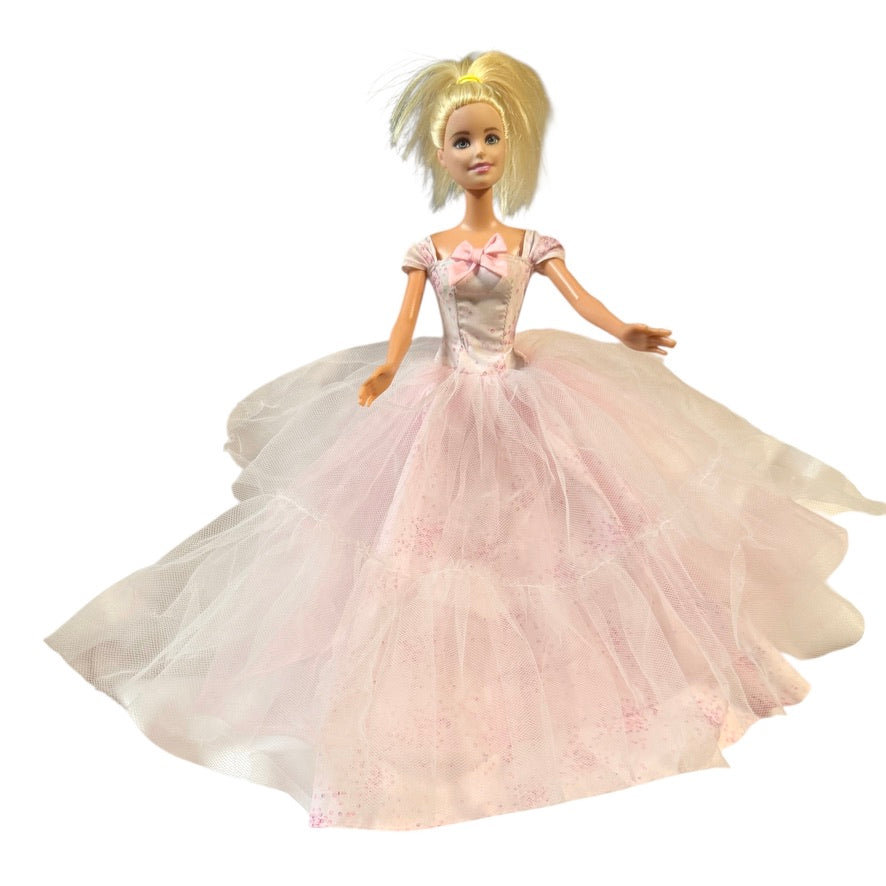 Barbie Birthday Wishes Doll 2016, Pink Satin Dress, Tulle Ruffle Overlay, Blond, Blue Eyes GUC