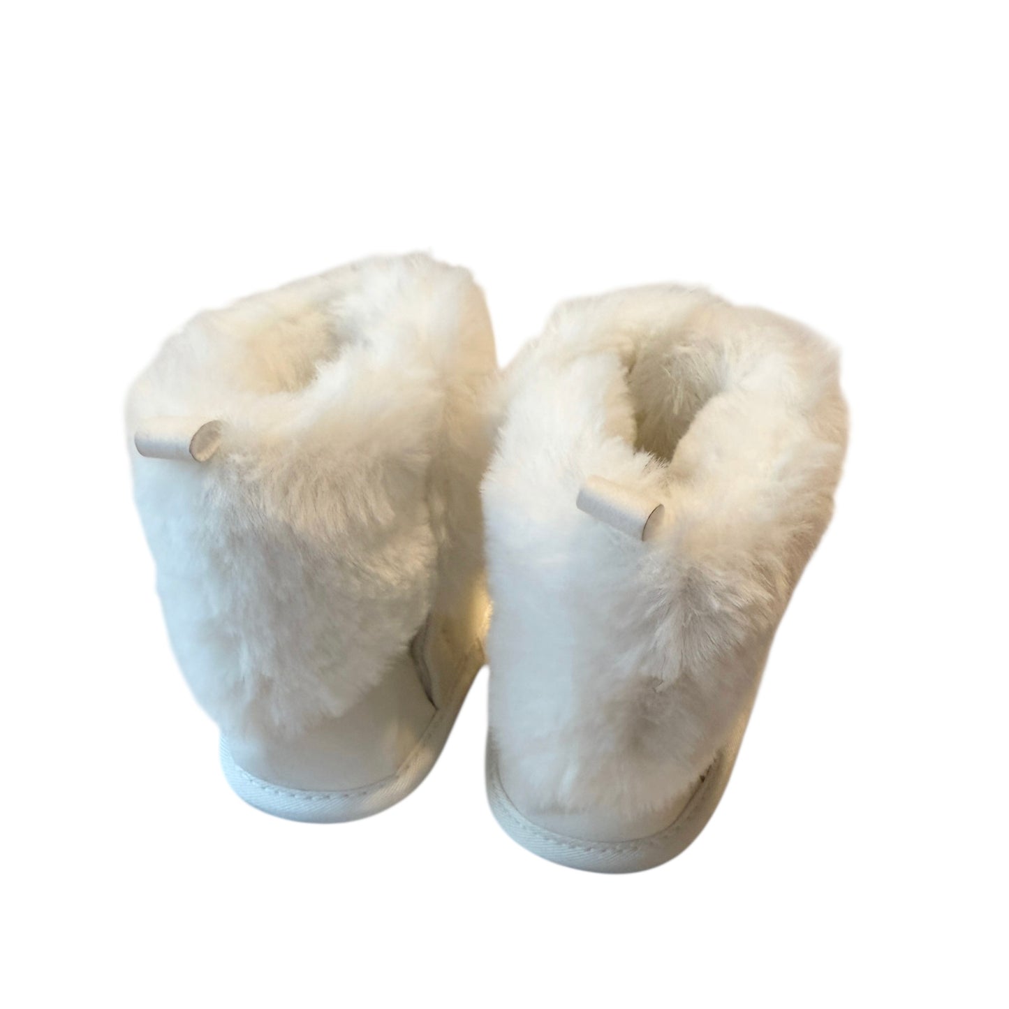 Children's Place Faux Fur White Chalet Boots 4.5" long, Fur Cuff Hook & Loop Closure