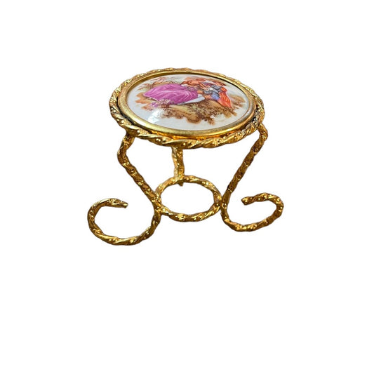 Miniature Hand Painted Limoges Gilt & Porcelain Replacement Table with Courting Couple