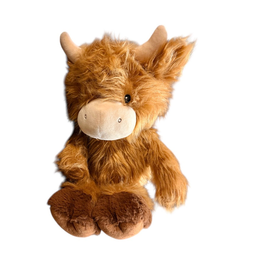 Delightfully Shaggy 12" Highland Cow Plush Stuffed Animal, Caramel & Cream Unbranded EUC