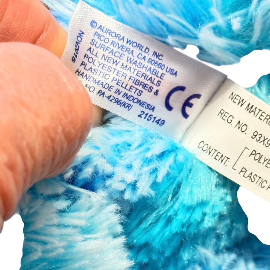 Aurora Turquoise Frosted Variegated Shaggy Stegosaurus Plush, 10" Seated, Bead Eyes in EUC