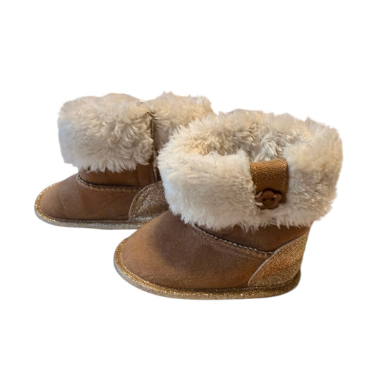 Koala Baby Winter Boots with Button Flower Detail, Sparkly Heels and Faux Fur Cuffs