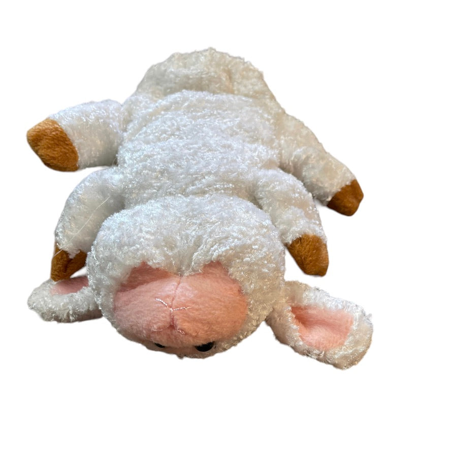 Plush Sheep Hand Puppet 10" White /Brown Hooves, Pink Face, GUC