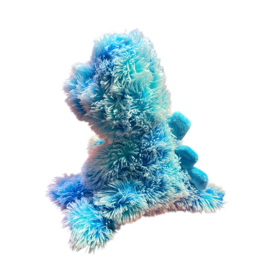 Aurora Turquoise Frosted Variegated Shaggy Stegosaurus Plush, 10" Seated, Bead Eyes in EUC