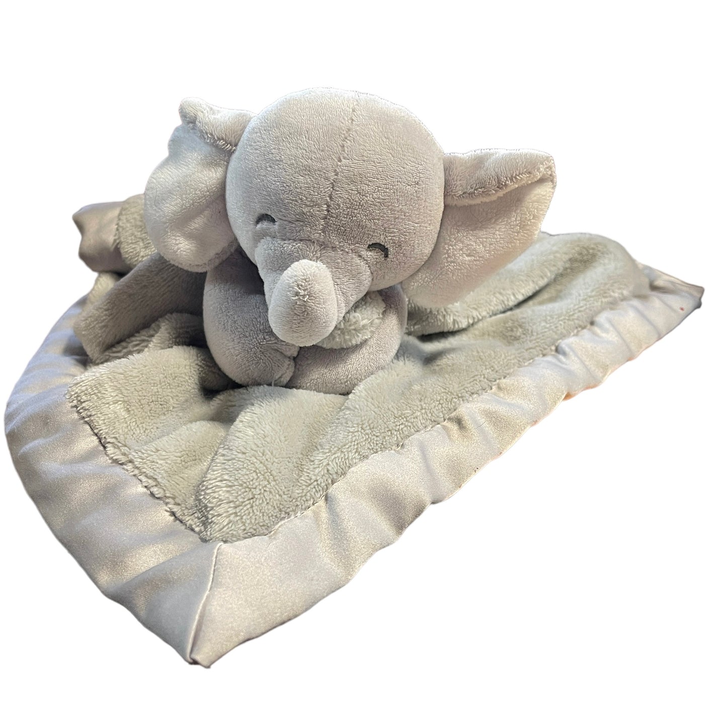 Carter's Grey Elephant Lovey Security Blanket , Minky with Satin Backing and Trim Preowned