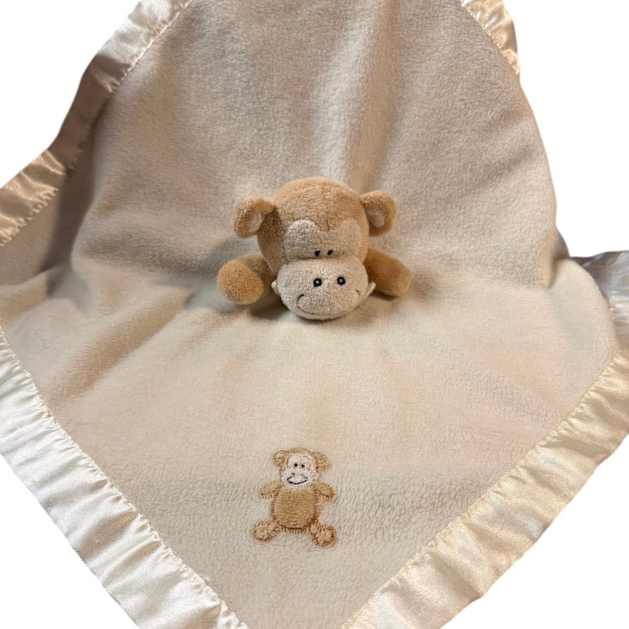 Blankets & Beyond Plush Monkey Security Blanket, Lovey, Satin Edged, Cream & Beige in GUC