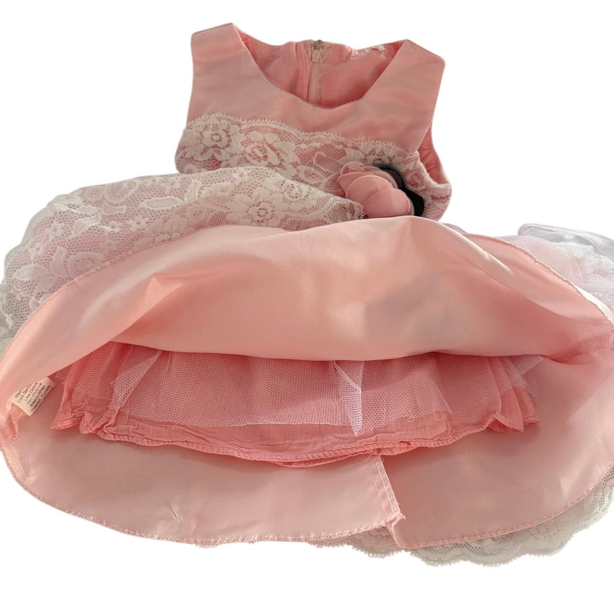 Exquisite Pink Chiffon & Lace Baby Party Dress, Satin Bow & Rosette Embellshment