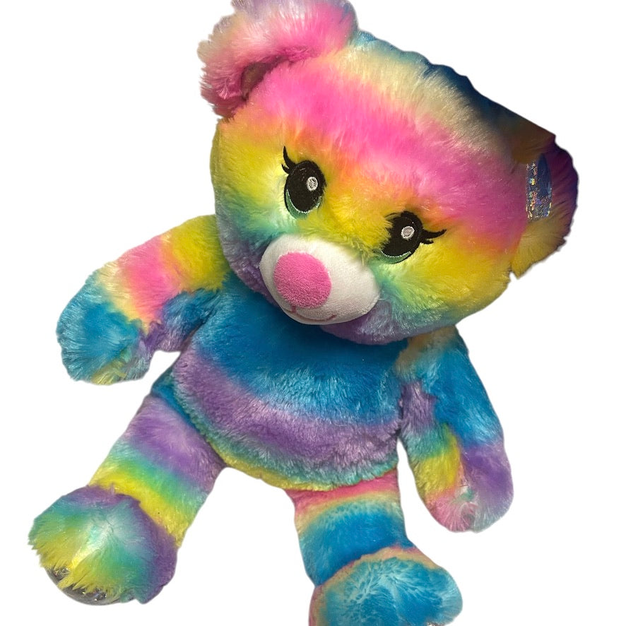 Build-a-Bear Rainbow Sparkle 16" Teddy Bear, Embroidered Blue Eyes & Sparkly Silver Pads So Pretty! EUC