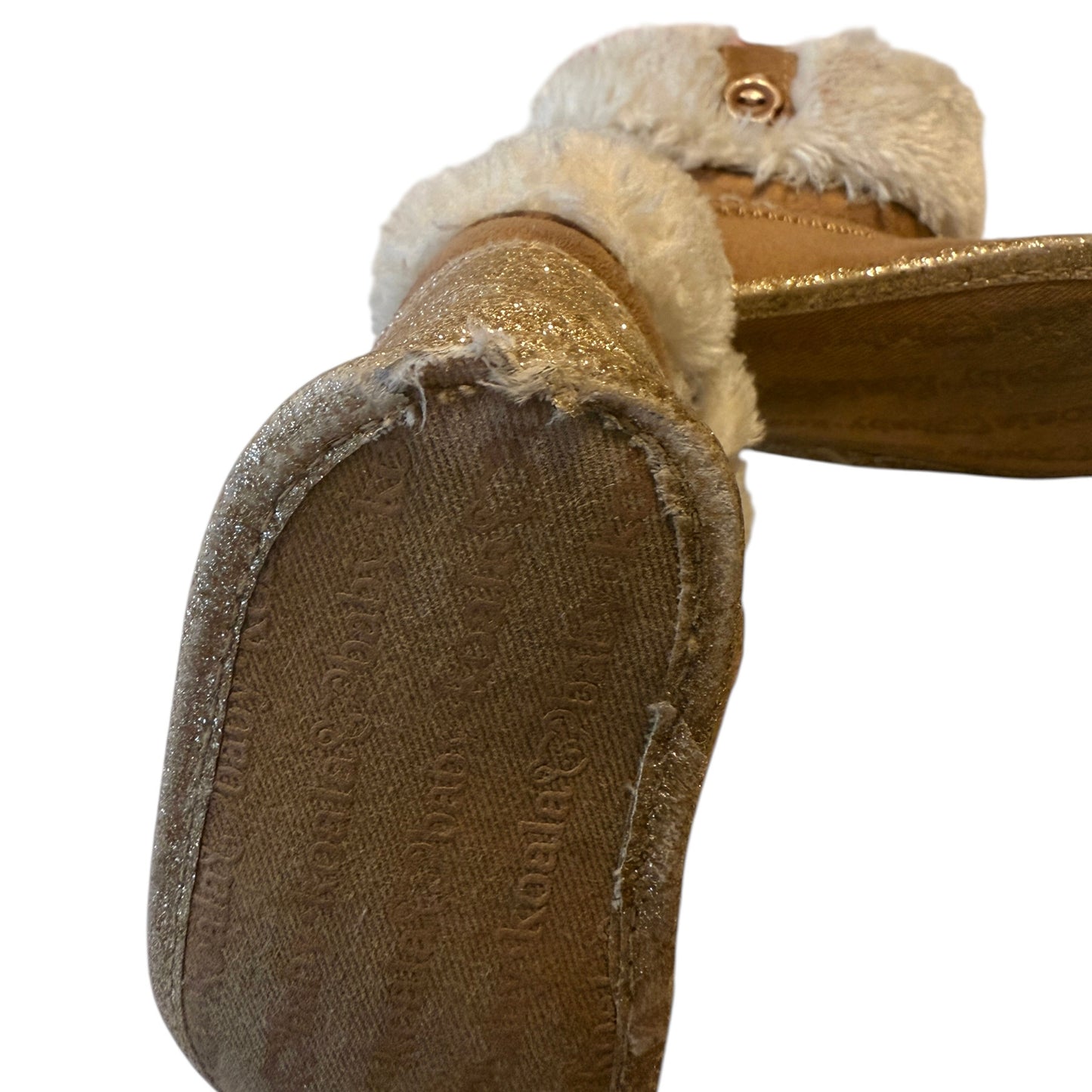 Koala Baby Winter Boots with Button Flower Detail, Sparkly Heels and Faux Fur Cuffs