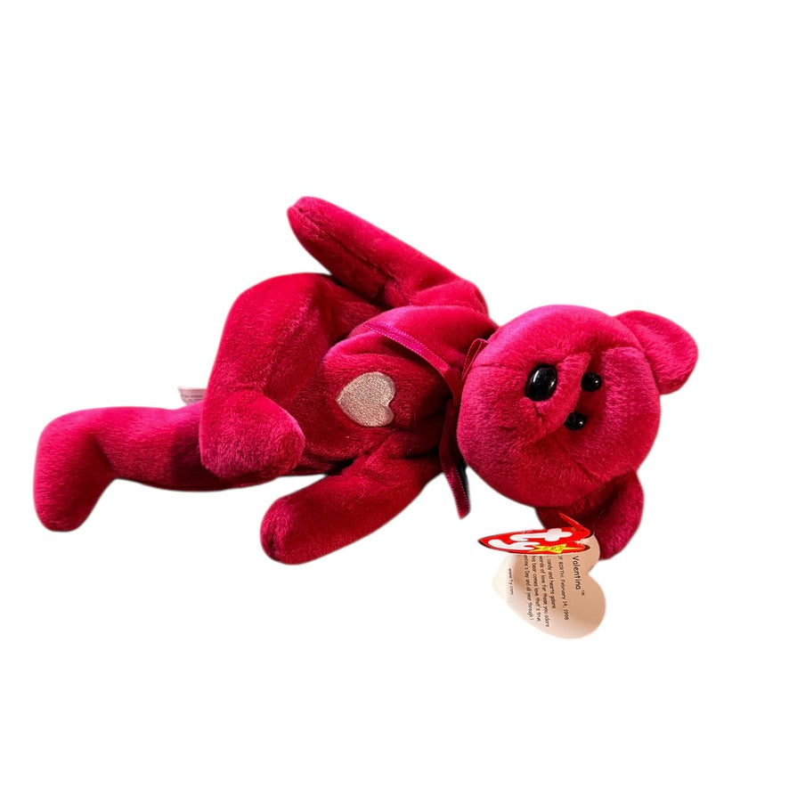 'Valentina', Ty Hot Pink Valentine Bear with Bow, Heart on Chest ,Tush & Hang Tags Intact