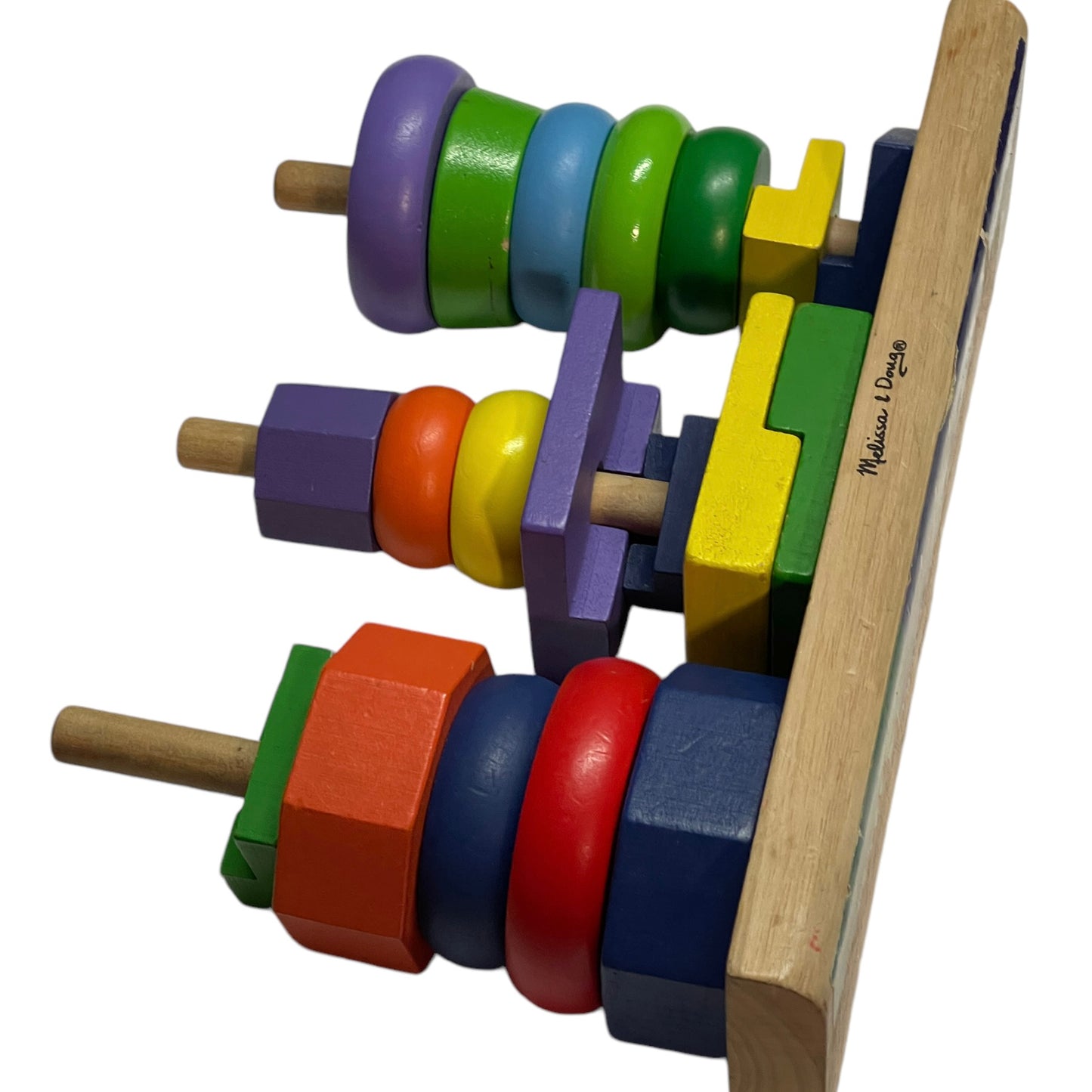 Melissa & Doug Geometric Wooden Stacker, Shape Sorting Toy, Colour/Shape/Size Identification