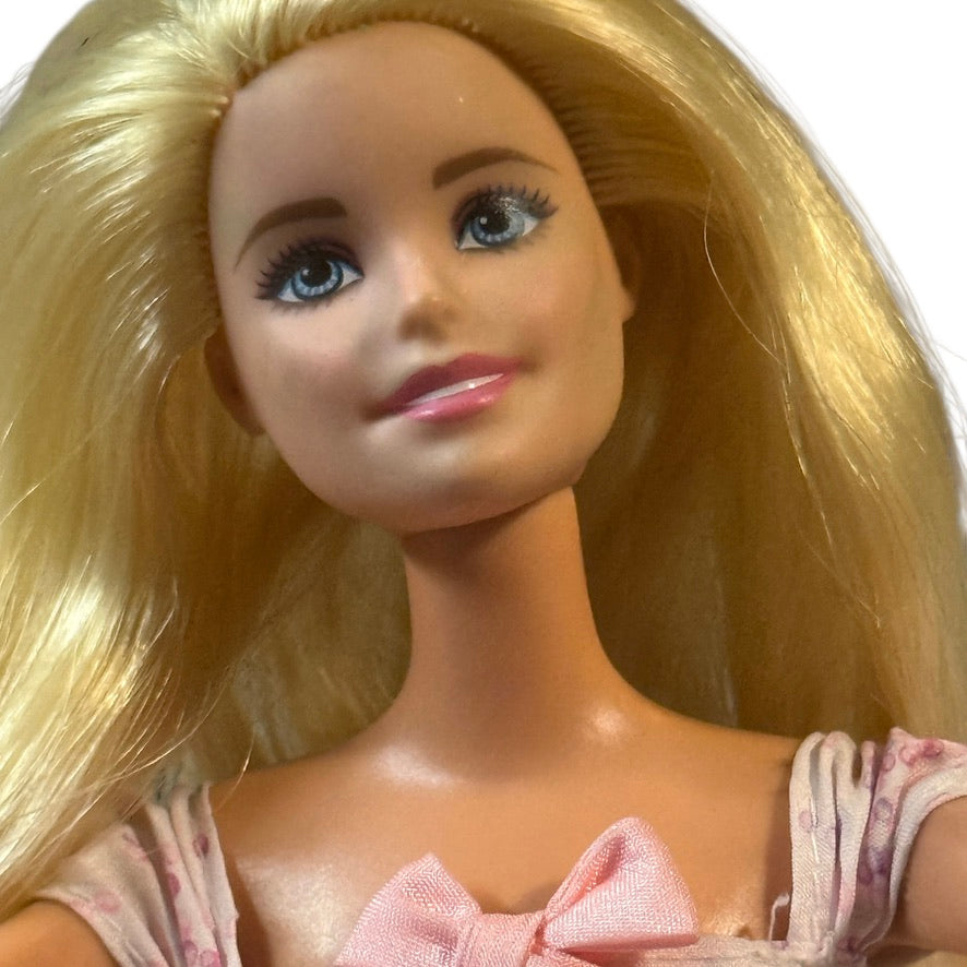 Barbie Birthday Wishes Doll 2016, Pink Satin Dress, Tulle Ruffle Overlay, Blond, Blue Eyes GUC