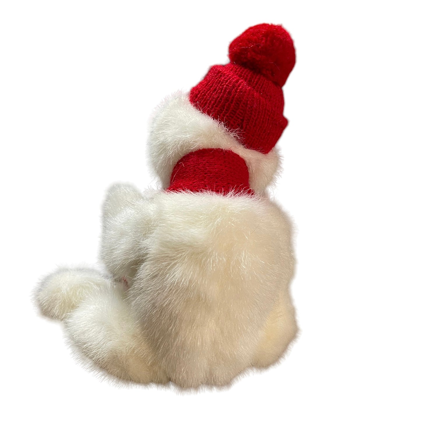 Ty Peppermint Bear, 1993 White Plush Polar Bear, Red Knit PomPom Hat & Long Red Scarf, Retired