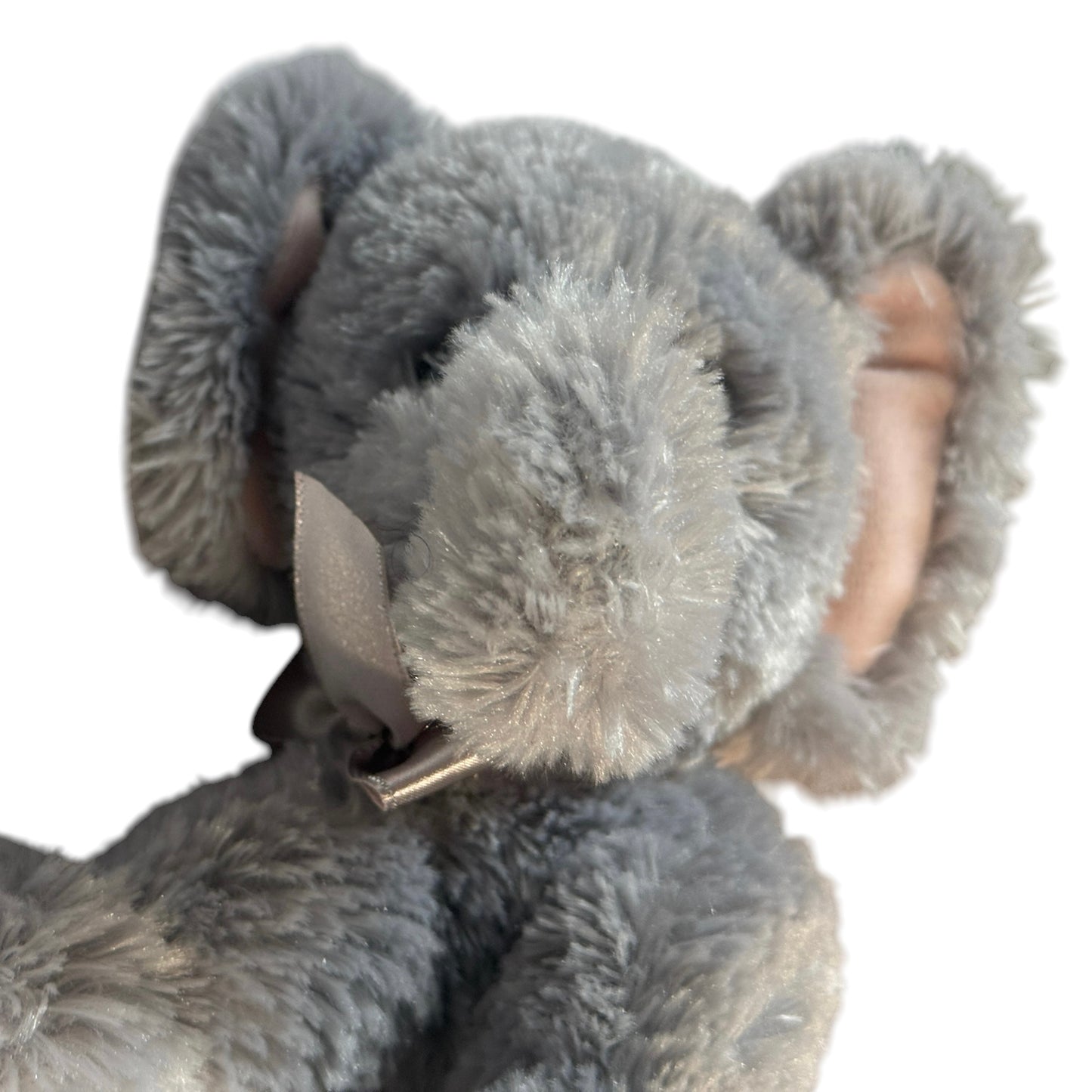 Russ-Berrie Shining Stars 8" Fluffy Grey Elephant, Pink Ears, Silver Satin Ribbon, Adorable!