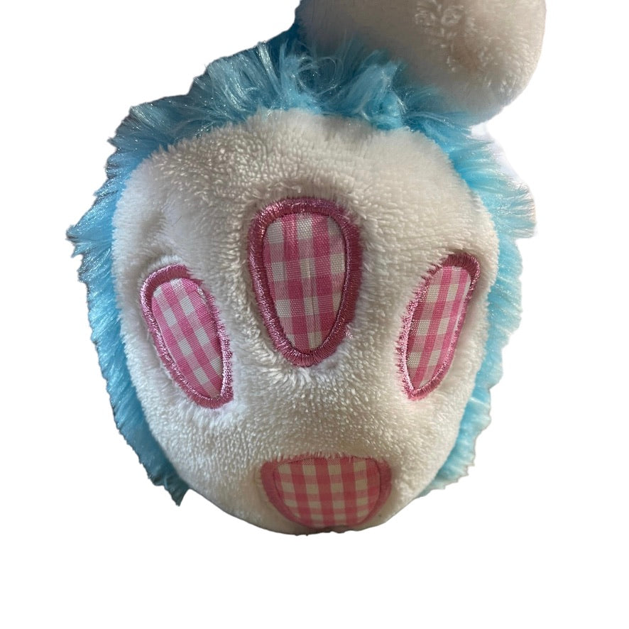 Irresistible 15" Lop Eared Blue/White Bunny with Pink Gingham Bow & Foot Pads EUC No Tag