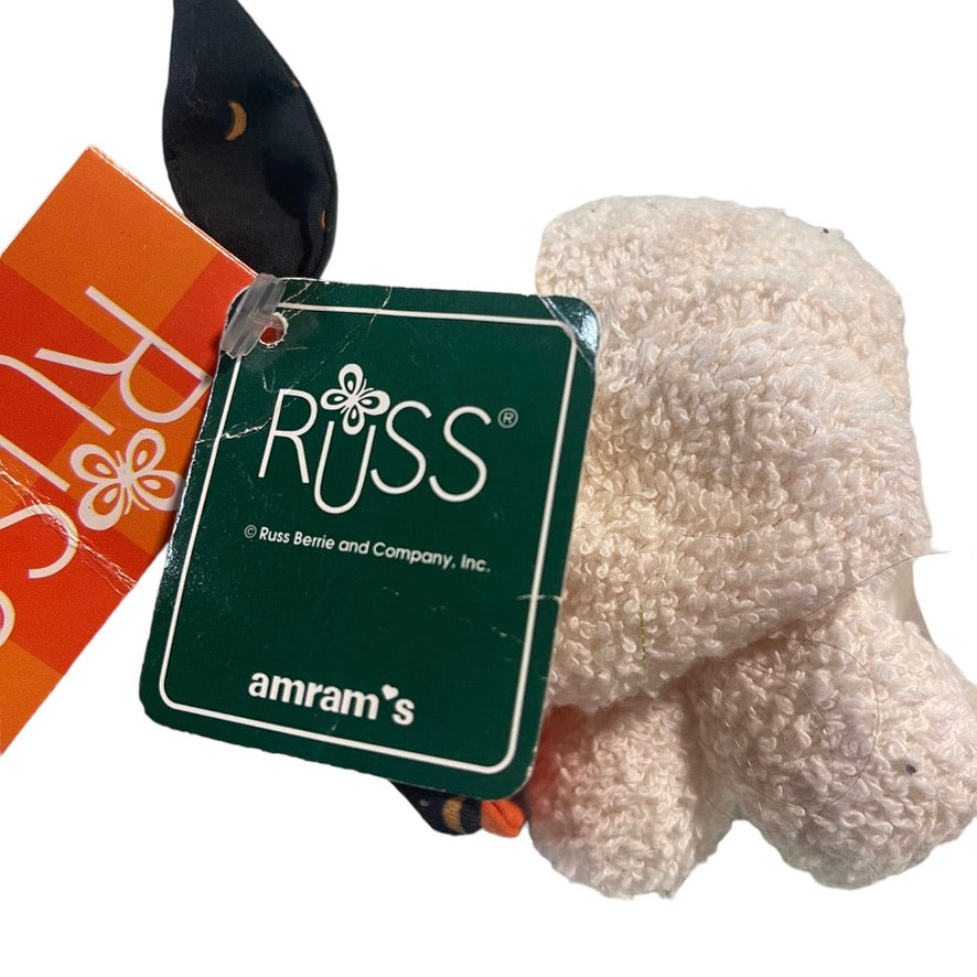 Terrycloth Russ -Berrie 5" Ghost, 'Haunt', Black Scarf, Pumpkin Candy Bag , Hard to Find, UWT
