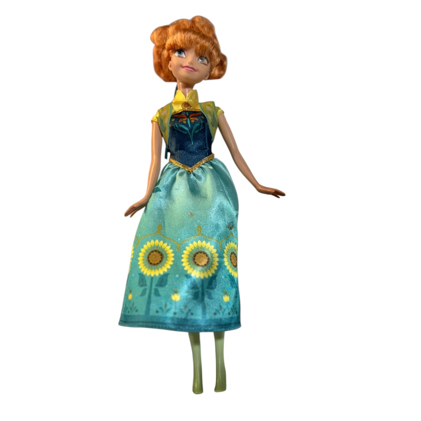 Disney Frozen Fever Anna Doll in Pretty Spring Dress with Flowers, Coordinating Hair Ribbon