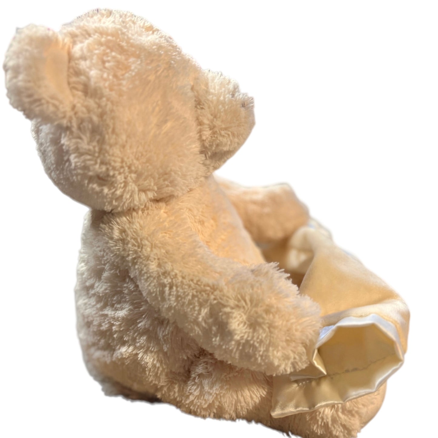 Gund Cream Animated Peek-a-Boo Teddy Bear with Satin Trimmed Blanket in EUC