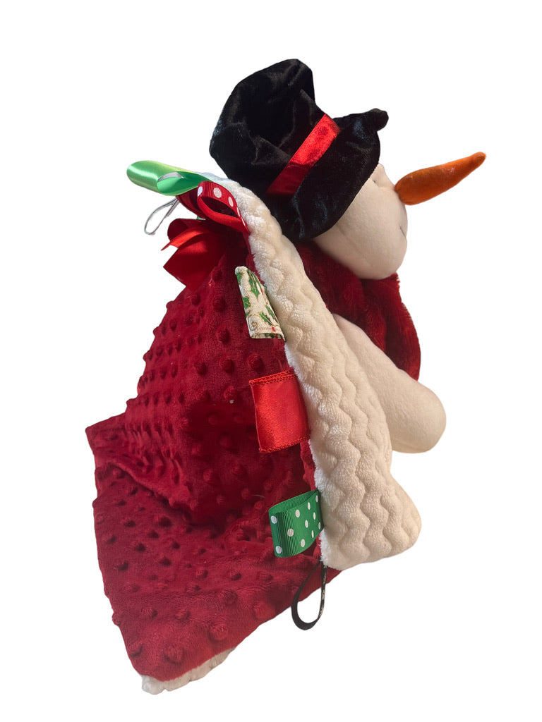 Beautiful Weighted Snowman Plush with Embroidered Cardinal & Minky Tug Lovey