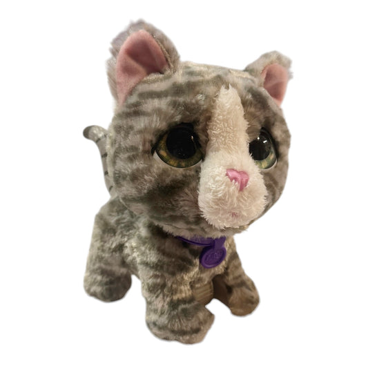 Fur Real Walks-a-Lot Kitten, Grey Stripe, Purple Collar & HUGE Green Eyes. Preowned, Works Great!