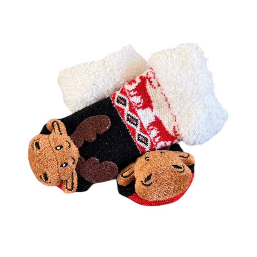 Messy Moose Polar Fleece Reindeer/Moose Toddler Gripper Socks, Very Cozy in GUC