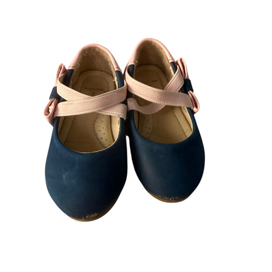 Twinkie Brand Navy & Pink Baby Shoes with Elasticised Opening Embellished with a Patent Bow