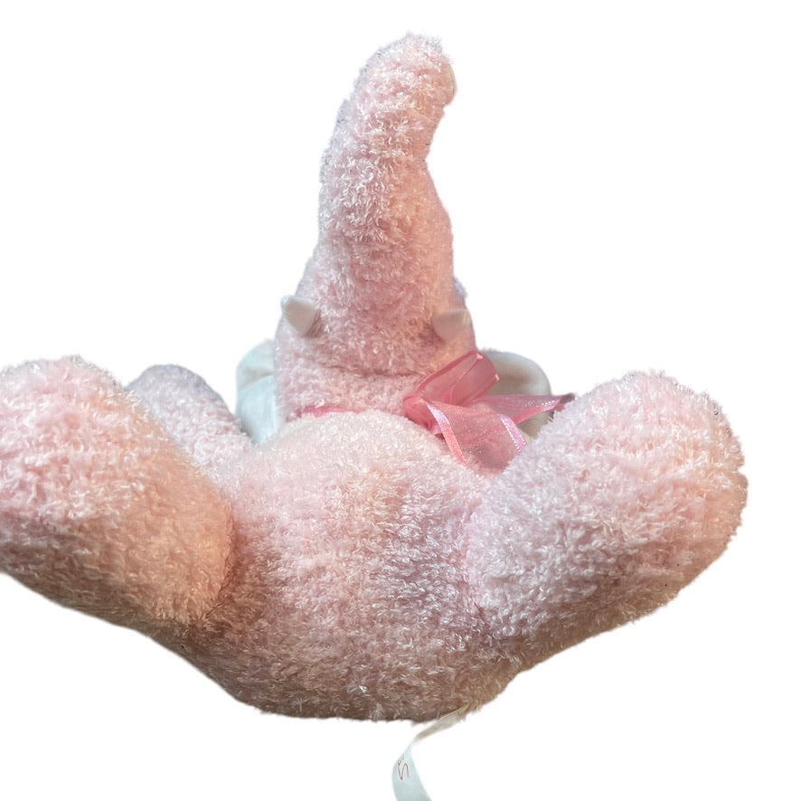 Pink Terry Cloth 9" Plush Elephant with Pretty Gauze Bow & White Ears & Tusks, So sweet!