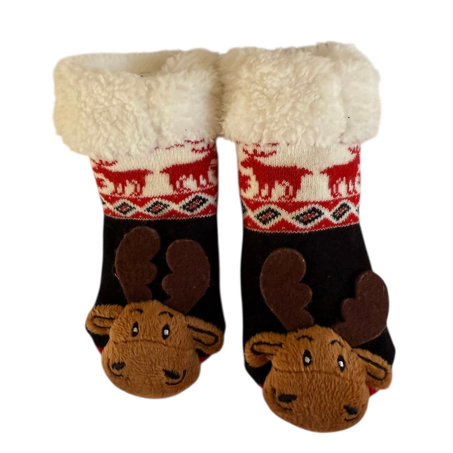 Messy Moose Polar Fleece Reindeer/Moose Toddler Gripper Socks, Very Cozy in GUC