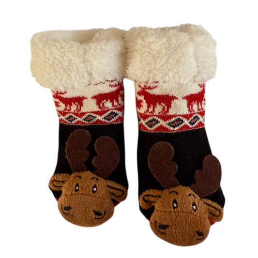 Messy Moose Polar Fleece Reindeer/Moose Toddler Gripper Socks, Very Cozy in GUC