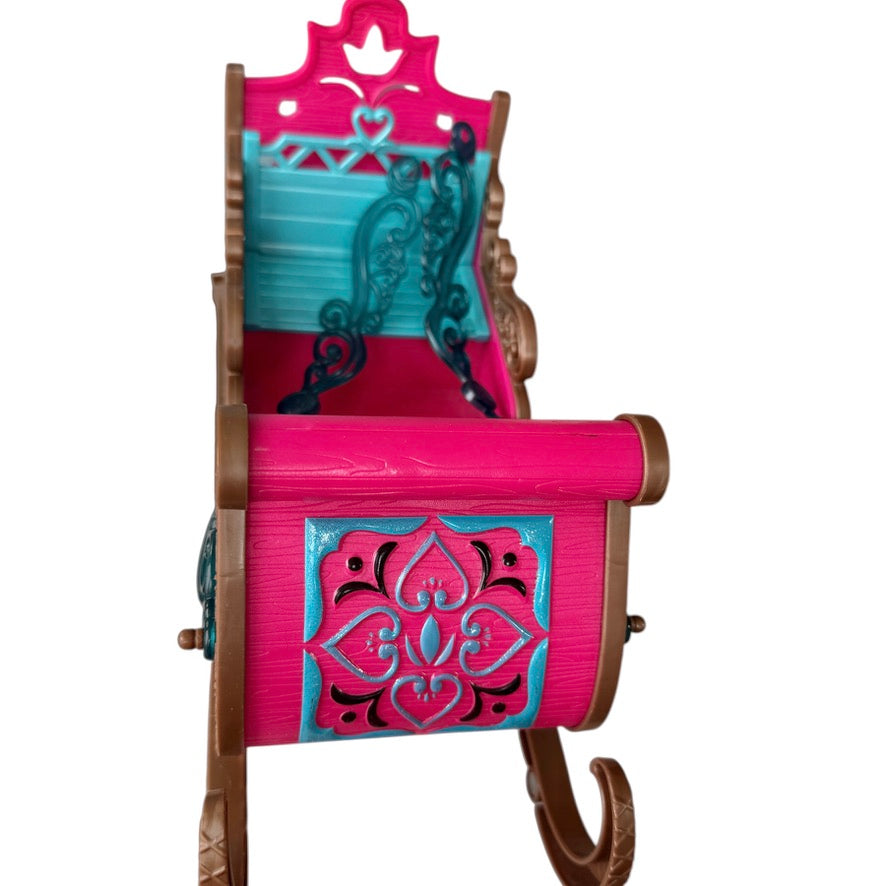 Royal Sled from Disneys Frozen, by Mattel, Fuchsia and Turquoise. Preowned with Reins, GUC