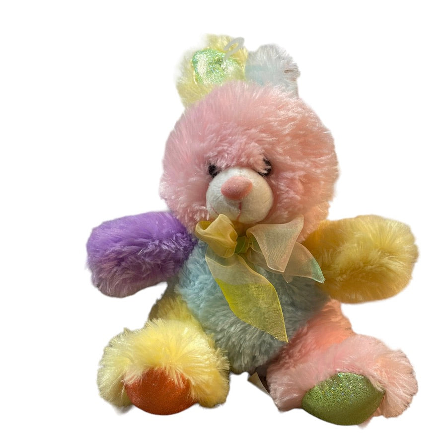 Multicoloured Pastel Plush Fluffy Easter Bunny 10" Sparkle Ears & Paws EUC