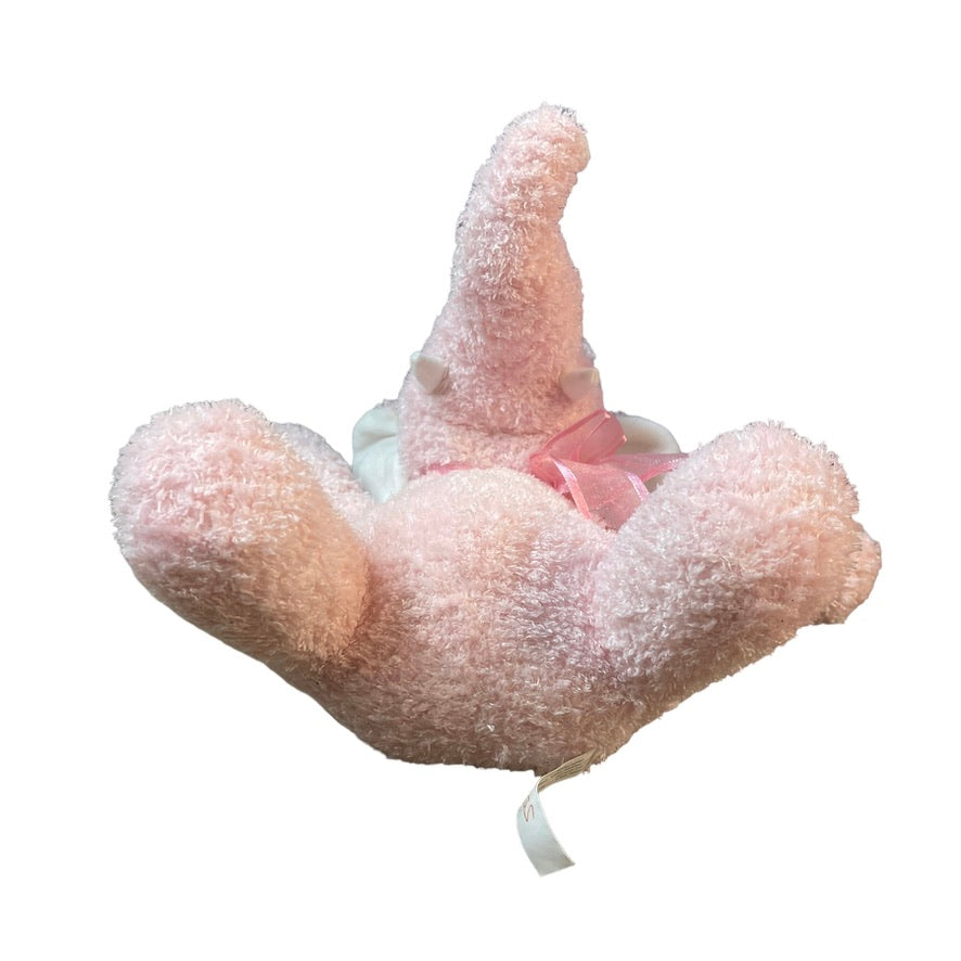 Pink Terry Cloth  9" Stuffed Elephant Elephant, Pretty Gauze Bow & Creamy White Ears & Tusks