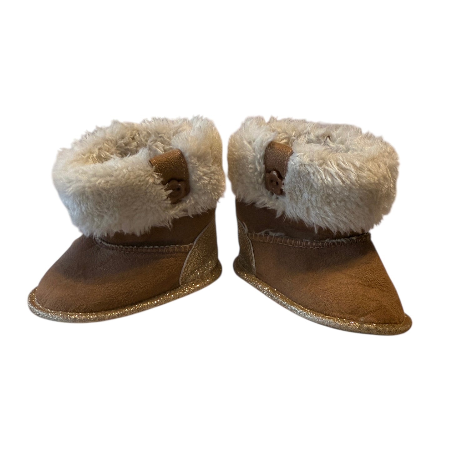 Koala Baby Winter Boots with Button Flower Detail, Sparkly Heels and Faux Fur Cuffs